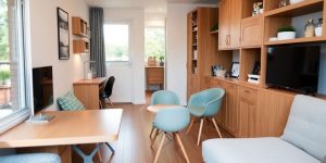 Spațiu mic cu mobilă multifunctională și organizare eficientă.