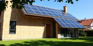 Gradina Smart 91 Casă modernă cu panouri solare și izolație vizibilă.