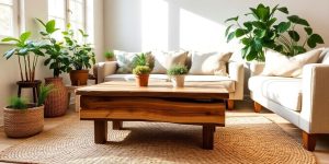 Mobilier eco din lemn reciclat, plante decorative