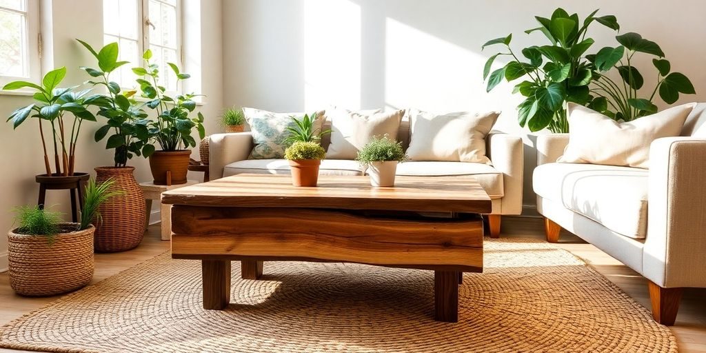Mobilier eco din lemn reciclat, plante decorative