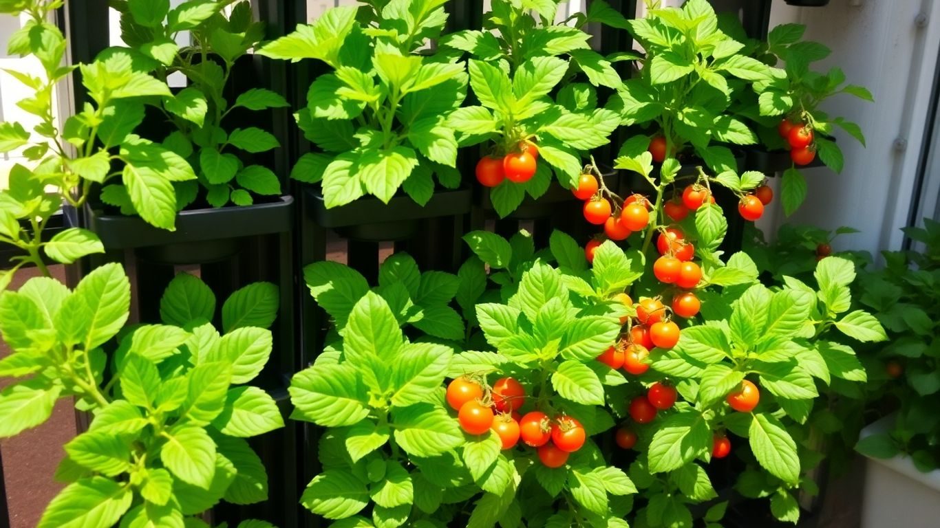 Sere modulare cu legume proaspete pe balcon.